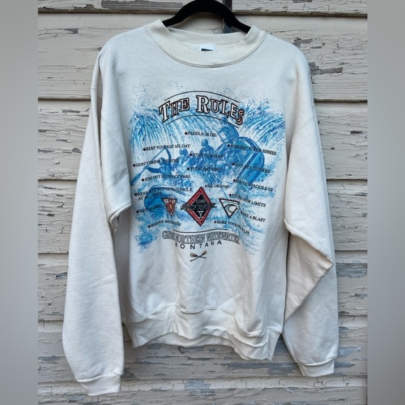 Vintage Cotton Deluxe 90s Graphic Whitewater Rafting Montana Gorpcore Sweatshirt - Picture 1 of 7